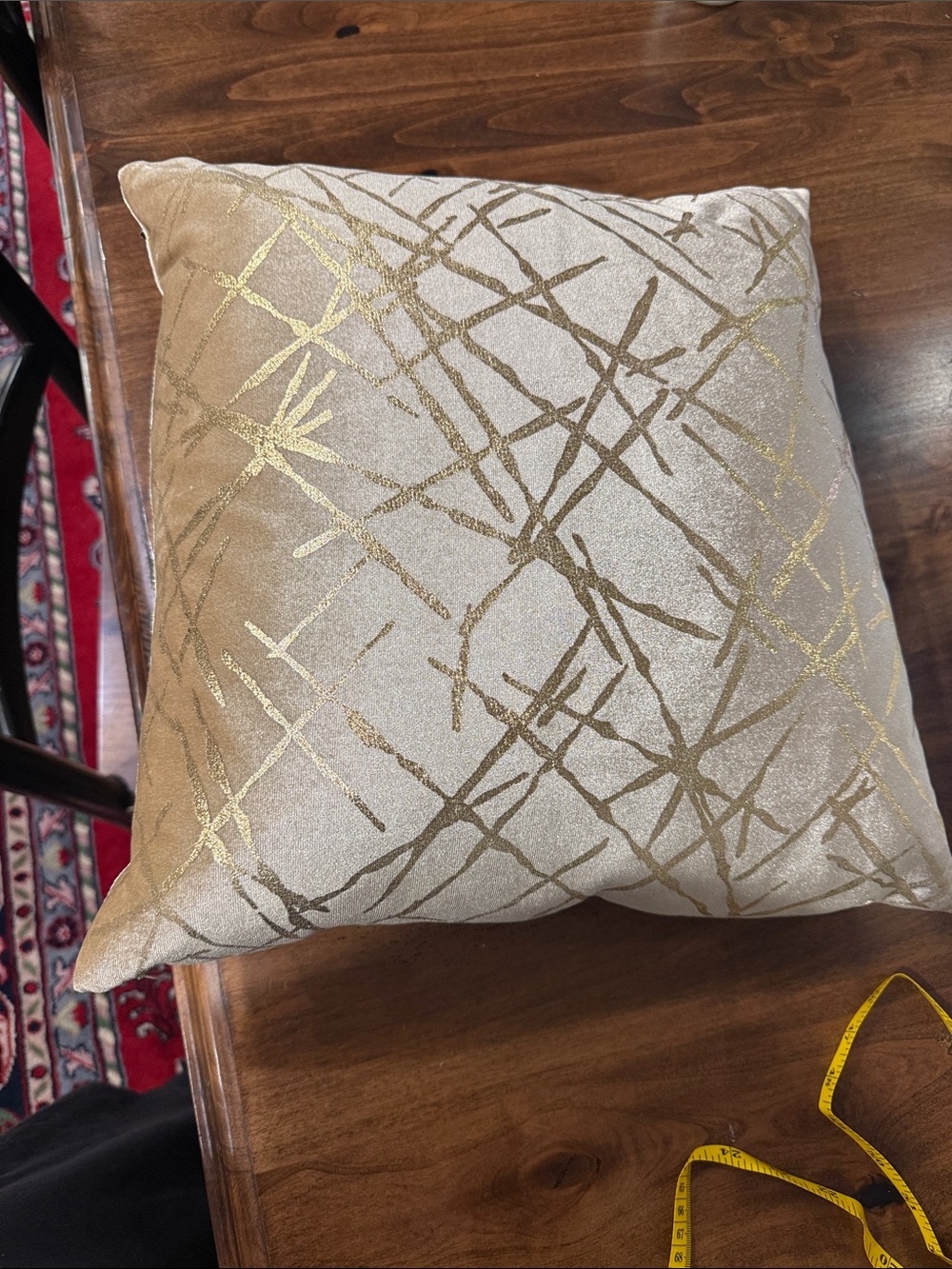 18" Cream Pillow with Metallic Gold Abstract Stitching. Velvet.  New